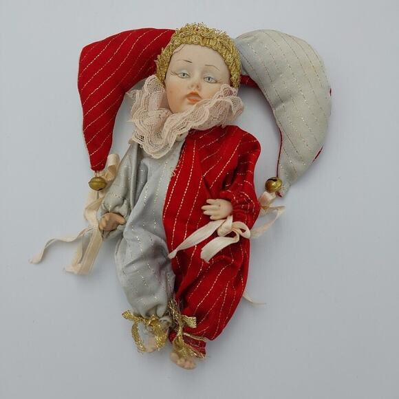Mini Jester Porcelain Doll Mardi Gras Vtg 8 Inches - Picture 2 of 3